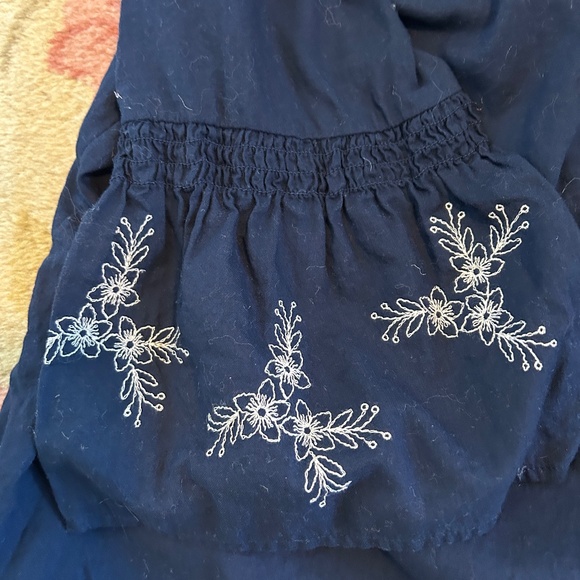 J. Jill Navy Blue Peasant Embroidered Bell Sleeve top - petite large - navy/tan - Picture 6 of 6